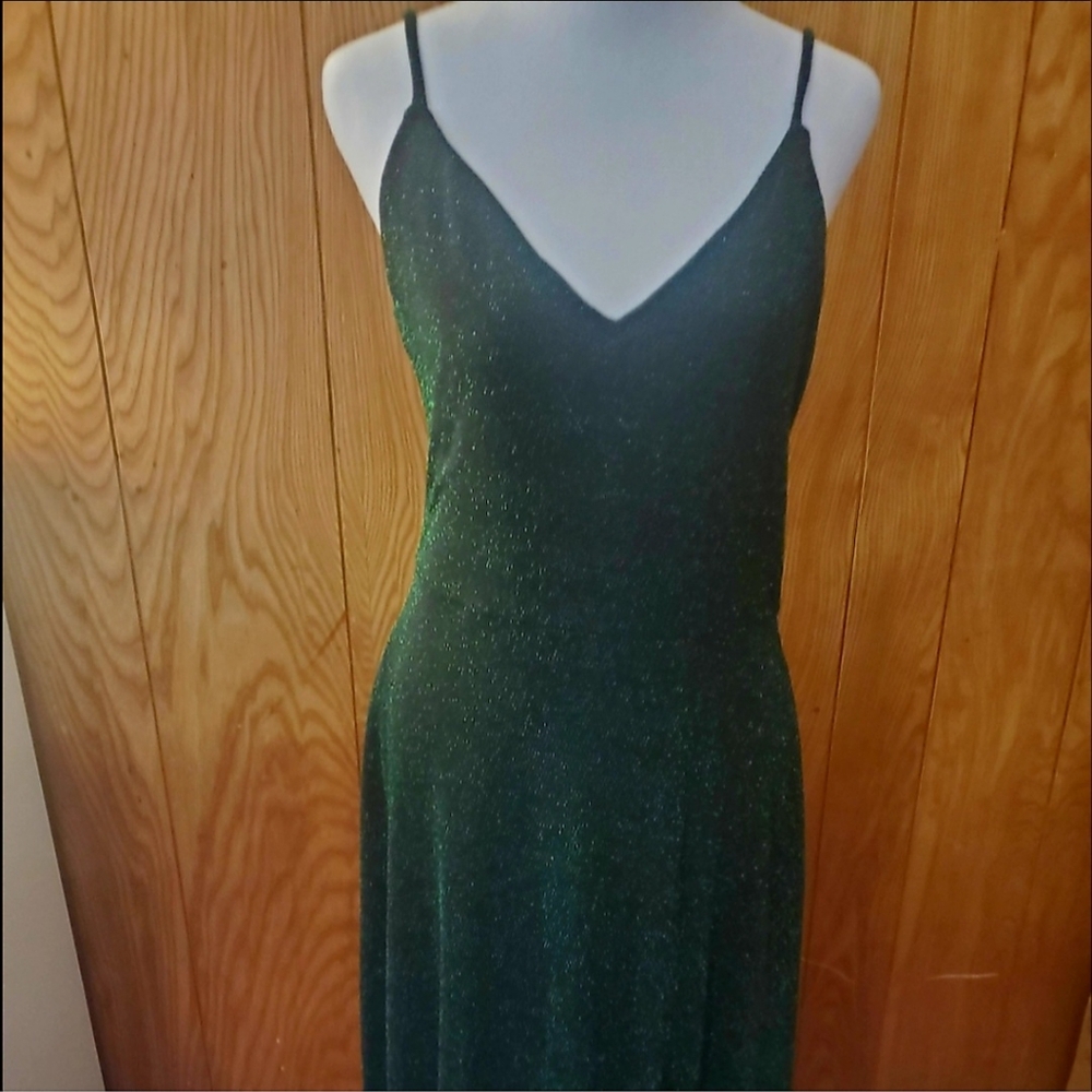NWOT Socialite green and black sparkle spaghetti strap dress with inside lining.